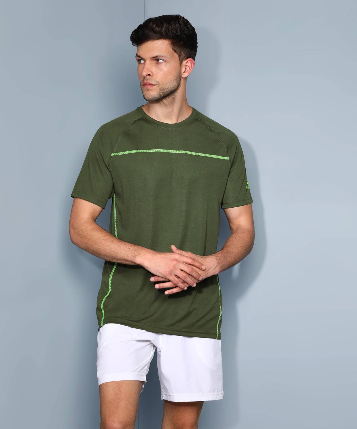 Adrenex Solid Men Round Neck Green T-Shirt
