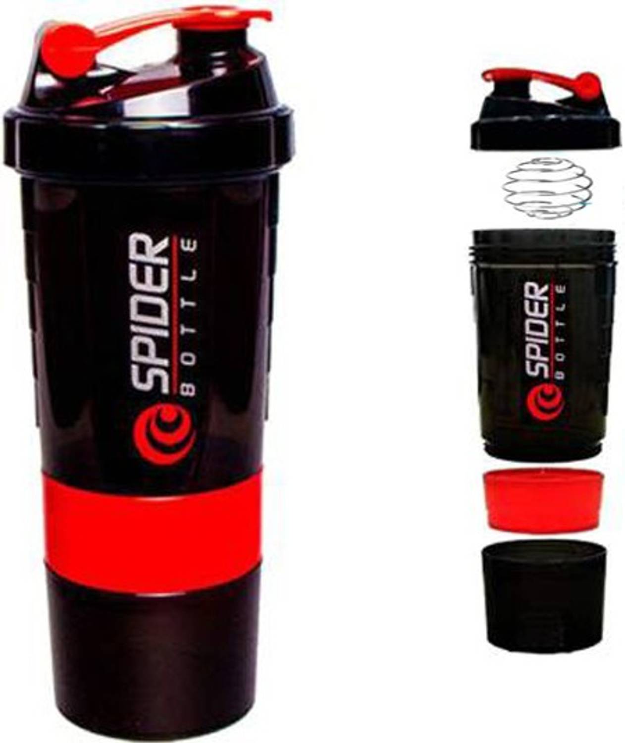 Actifit Spider Protein Shaker Bottle for Gym - 500ml+100ml (Pack of 1, Red, Plastic) 600 ml Tritan, Plastic Shaker