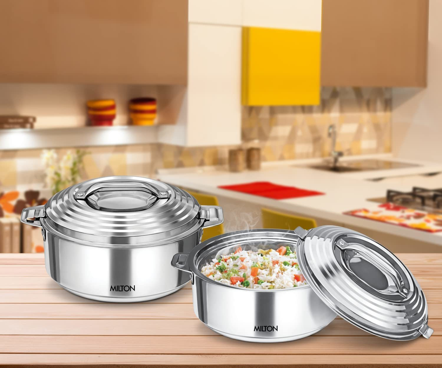 Image of MILTON Galaxia Stainless Steel Casserole, 1.5 litres, Silver Serve Casserole