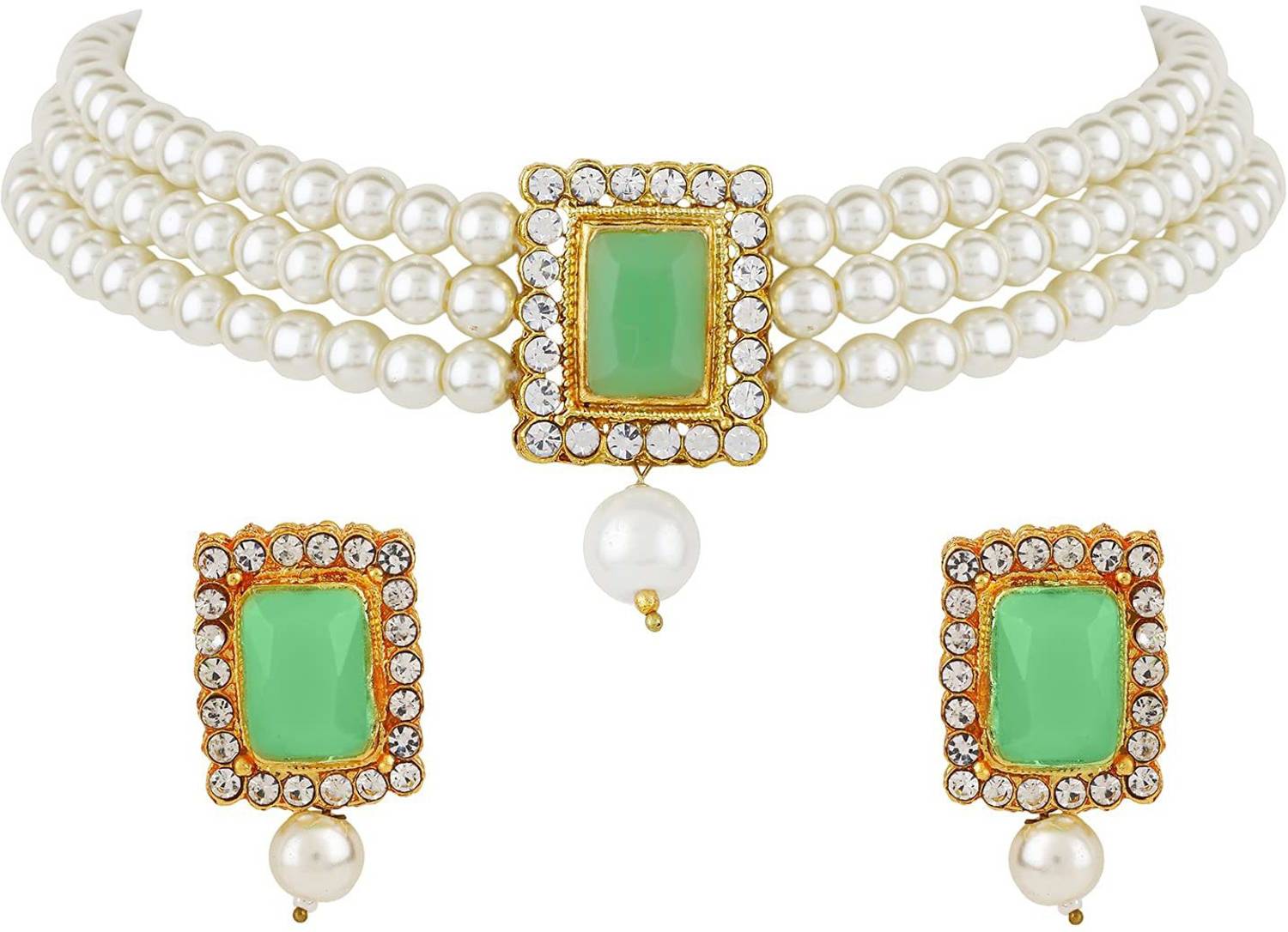Golden Grace Alloy Gold-plated Green, Gold Jewellery Set