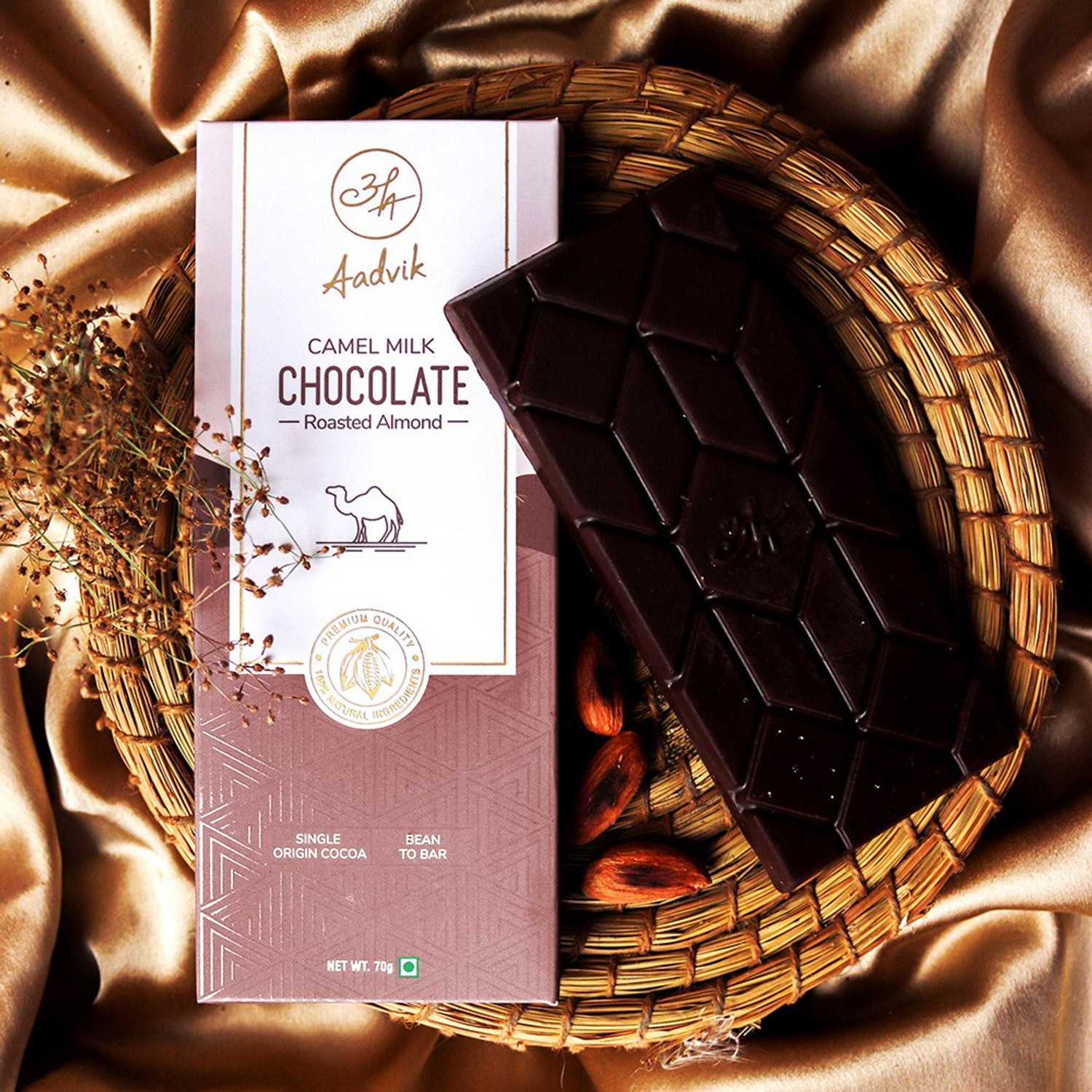 Image of Aadvik Camel Milk Chocolate Roasted Almonds 210g Premium Quality 100% Natural Ingredients Bar