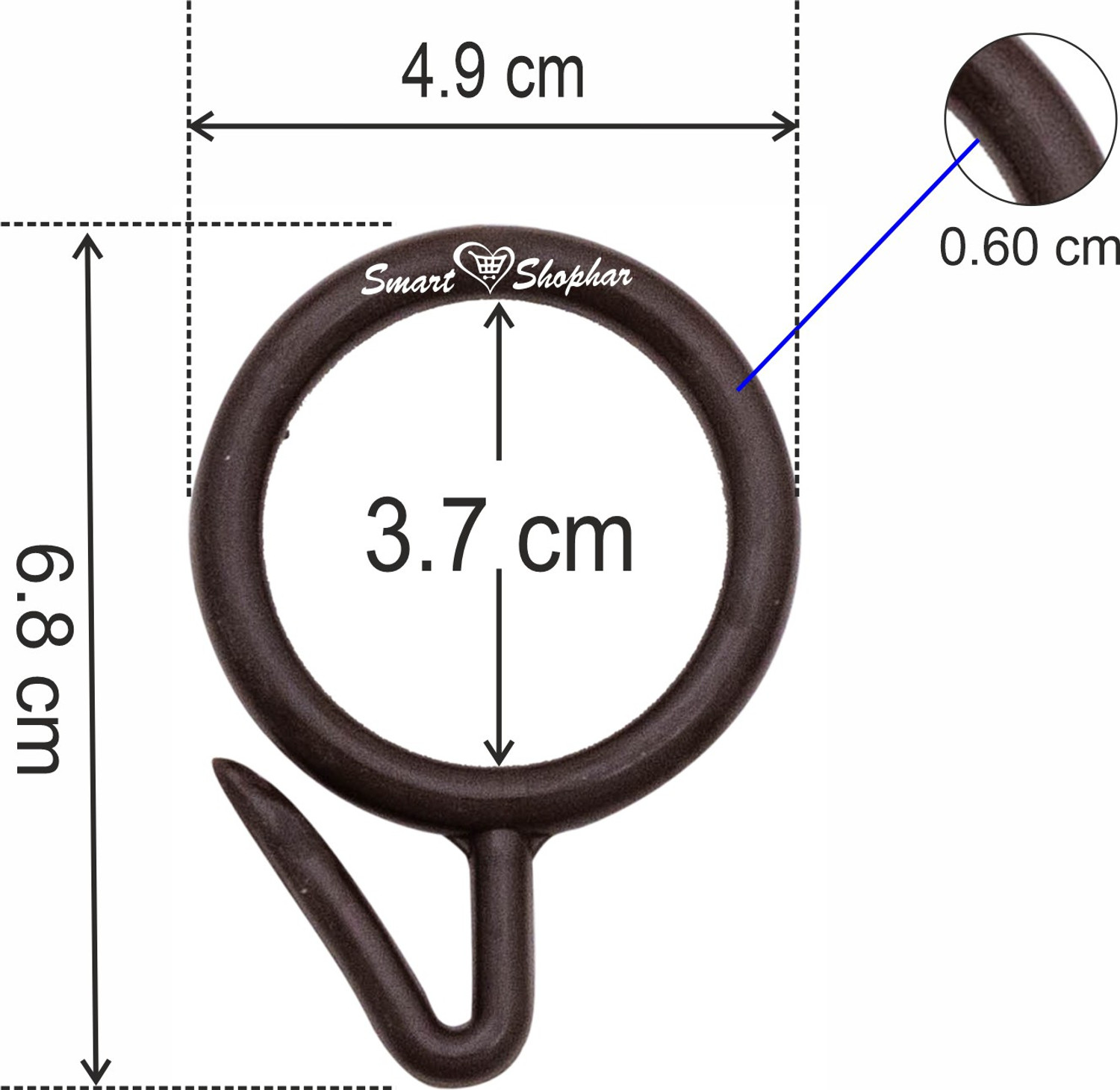 Image of Smart Shophar SHA60CR-NEMA-BR1.5-P96 (Pack Of 96) 1.5 Inches Nemani Curtain Ring, Hook