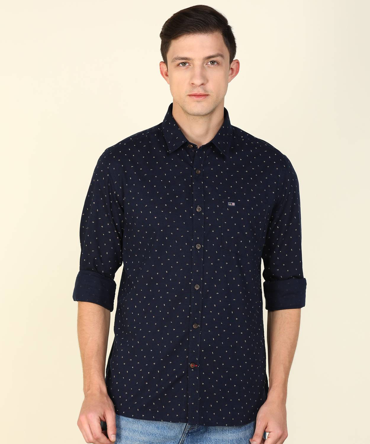 Arrow Sport Men Printed Casual Dark Blue Shirt
