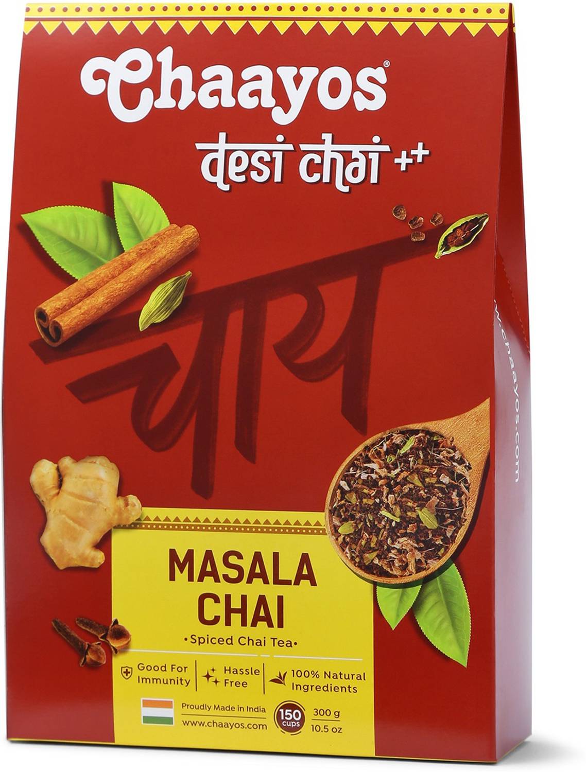 Chaayos Premium Masala Chai Patti - Healthy Tea with Natural Spices (Ginger, Clove, Cinnamon, Candamom) (150 Cups) Tea Pouch