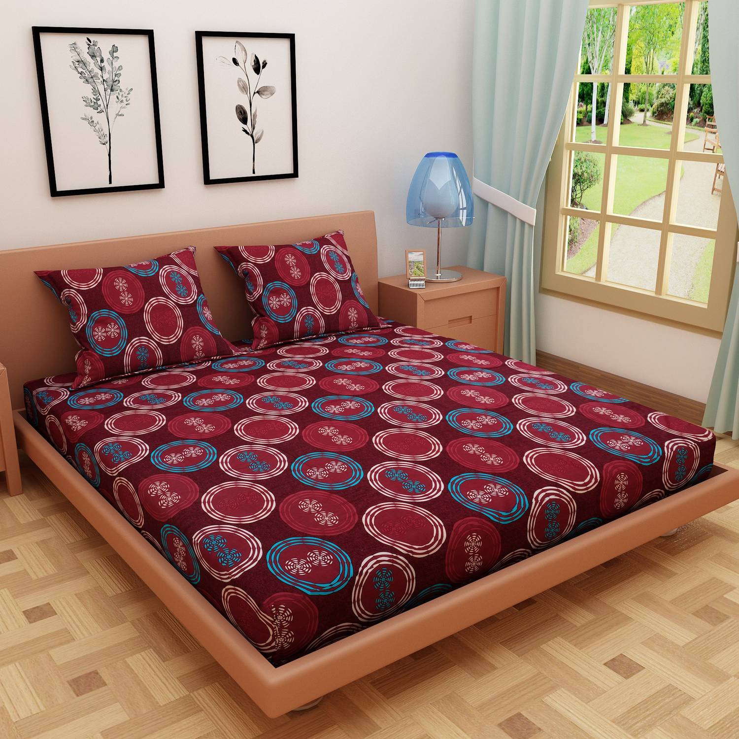 Dream Care Cotton Double Flat 120 TC Printed 1 Bedsheet with 2 Pi