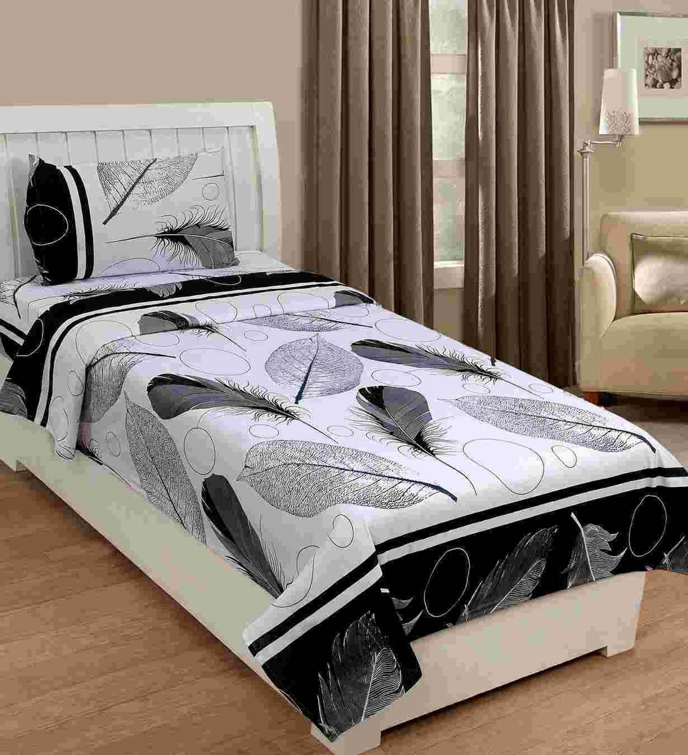 AJM Polyester Single Flat 120 TC Printed 1 Bedsheet with 2 Pillow Covers