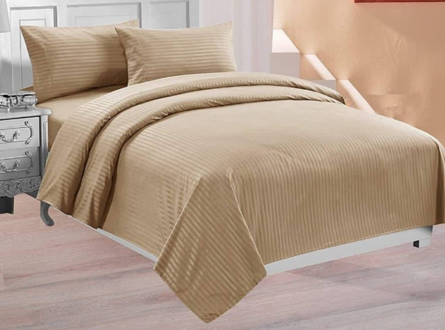 KM HANDLOOM Cotton King Flat 240 TC Striped 1 Bedsheet with 2 Pil