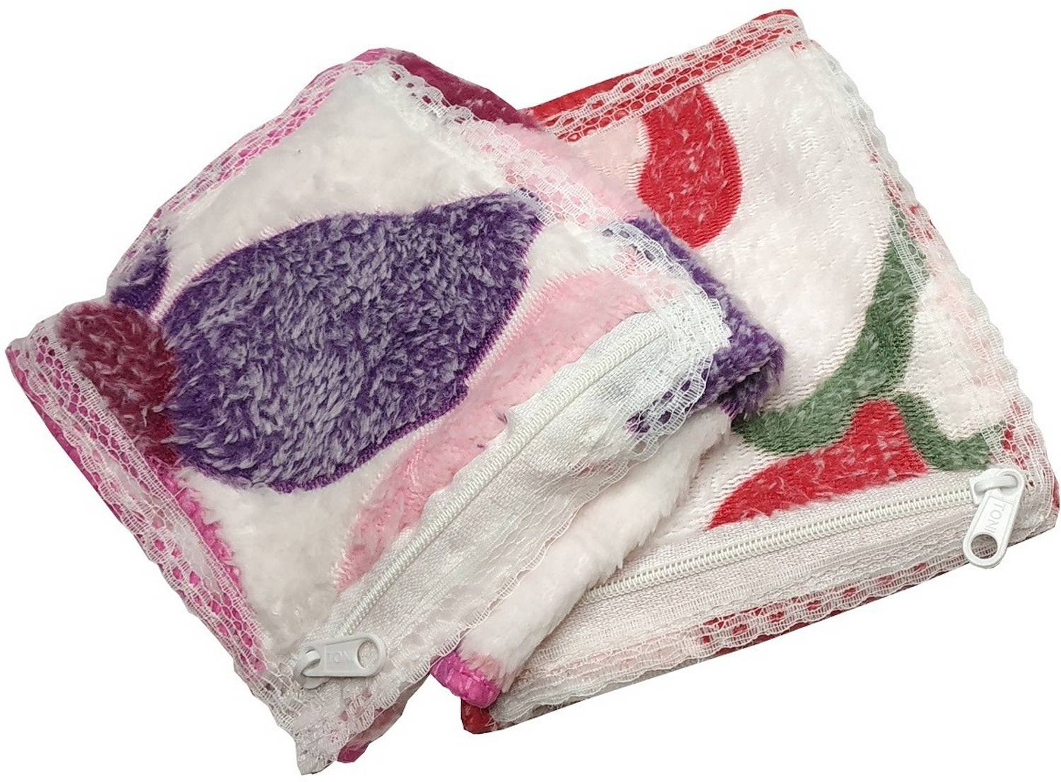 BIGWHEEL Pack Of 2 Pcs Premium Quality Women's/ Girl's Pure Soft Cotton Towel Multicolor with Zipper Pocket Hankies/ Hanky ["Multicolor"] Handkerchief