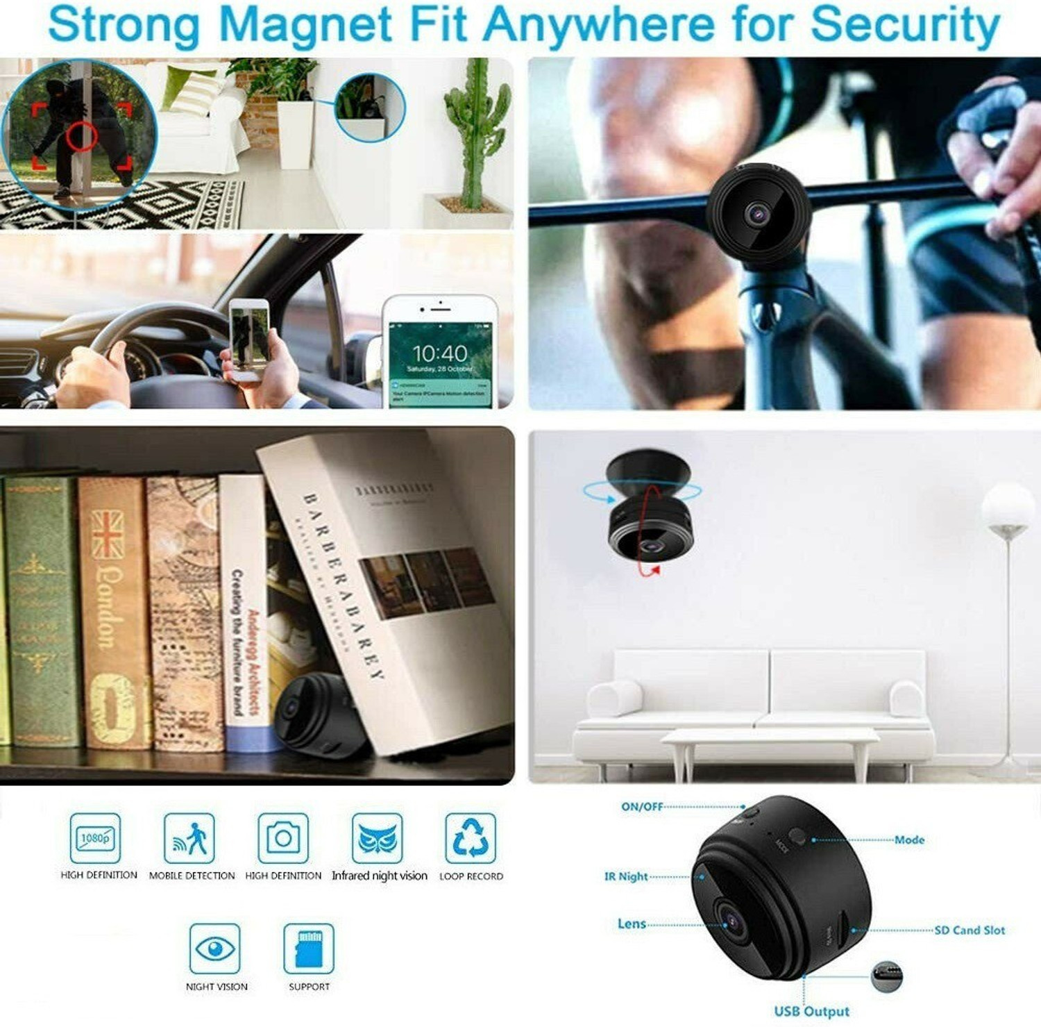 Image of AVOIHS 1080P HD Hidden Wireless A9 Surveillance Camaras Spy Cam Security Small CCTV Camorder MINI Wifi Camera Outdoor Indoor for Home Office Room Car 64GB Support Security Camera