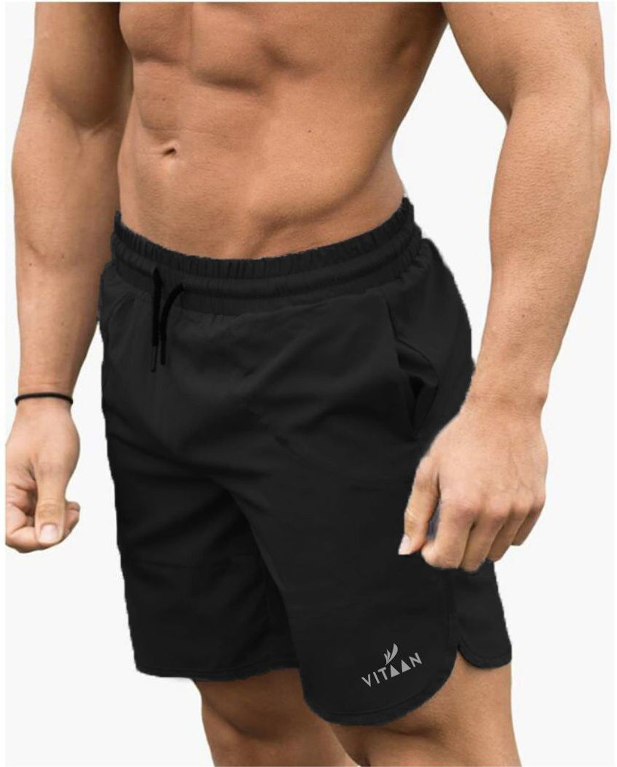 Image of Vitaan Printed Men Black Sports Shorts