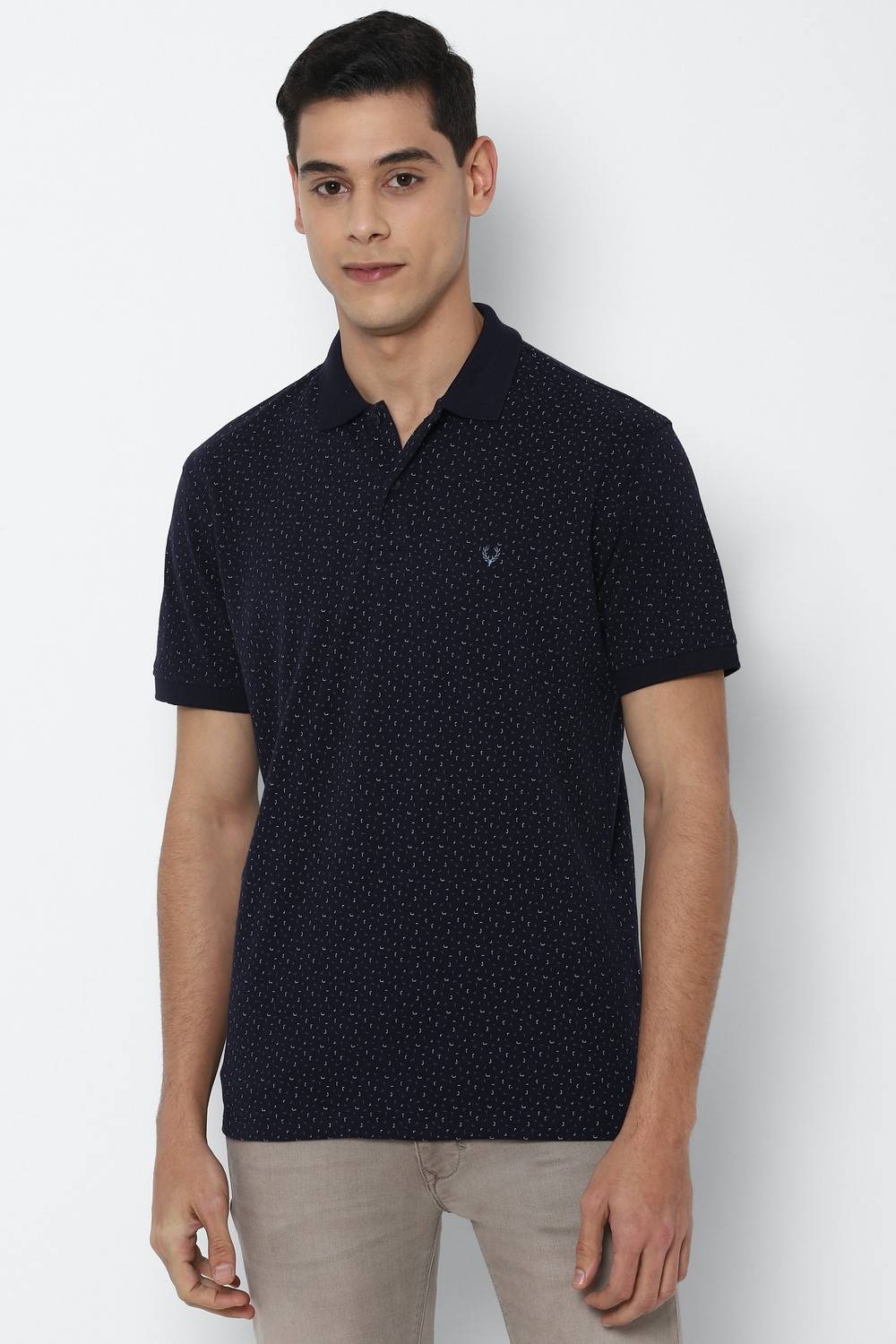 Allen Solly Printed Men Polo Neck Dark Blue T-Shirt