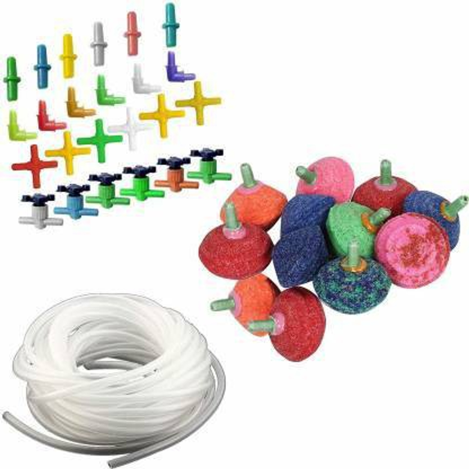 AKSHAT ENTERPRISES Soft Plastic Oxygen Pump -Air Bubble Stone , 10 M/4x6 Mm Air Tube with 12pcs Air Stone and Air Tube Outlet Multicolor Connector 24 Pcs Aquarium Tool