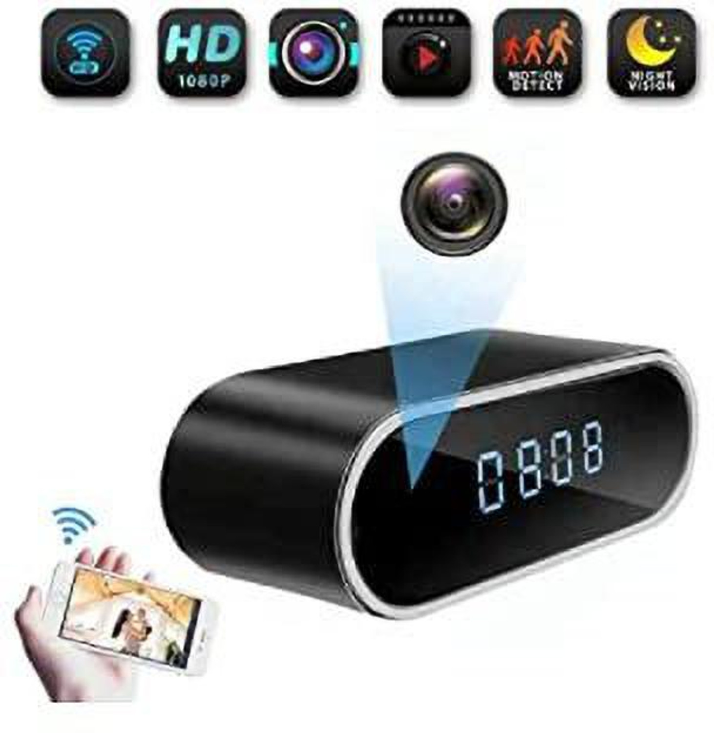 Image of FEERO Wireless WiFi Mini Camera Digital Table Clock Security Camera