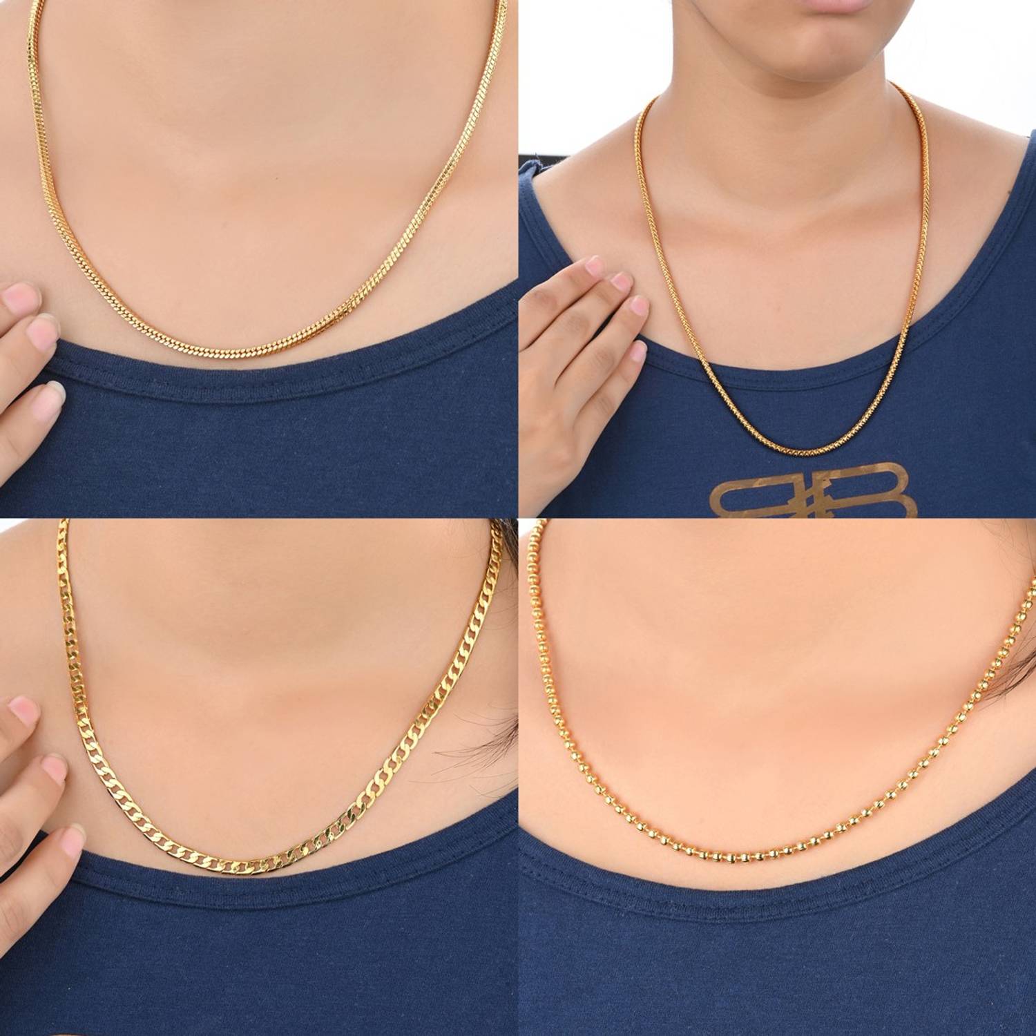 AanyaCentric Combo Pack of 4 Daily Casual Party wear Trendy Stylish Fancy Neck Mala Gold-plated Plated Brass Chain Set
