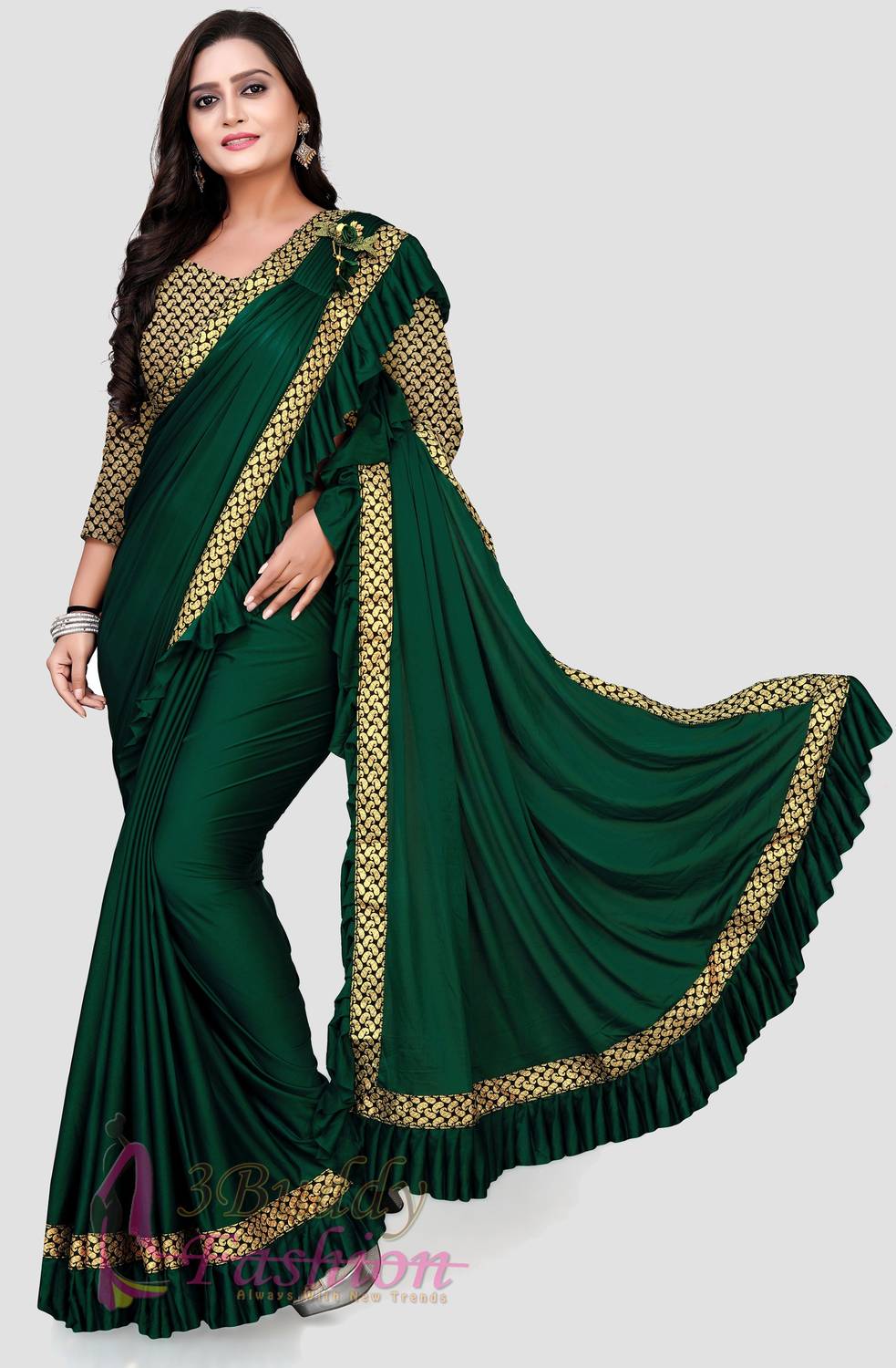 3Buddy Fashion Woven, Solid/Plain Bollywood Lycra Blend Saree