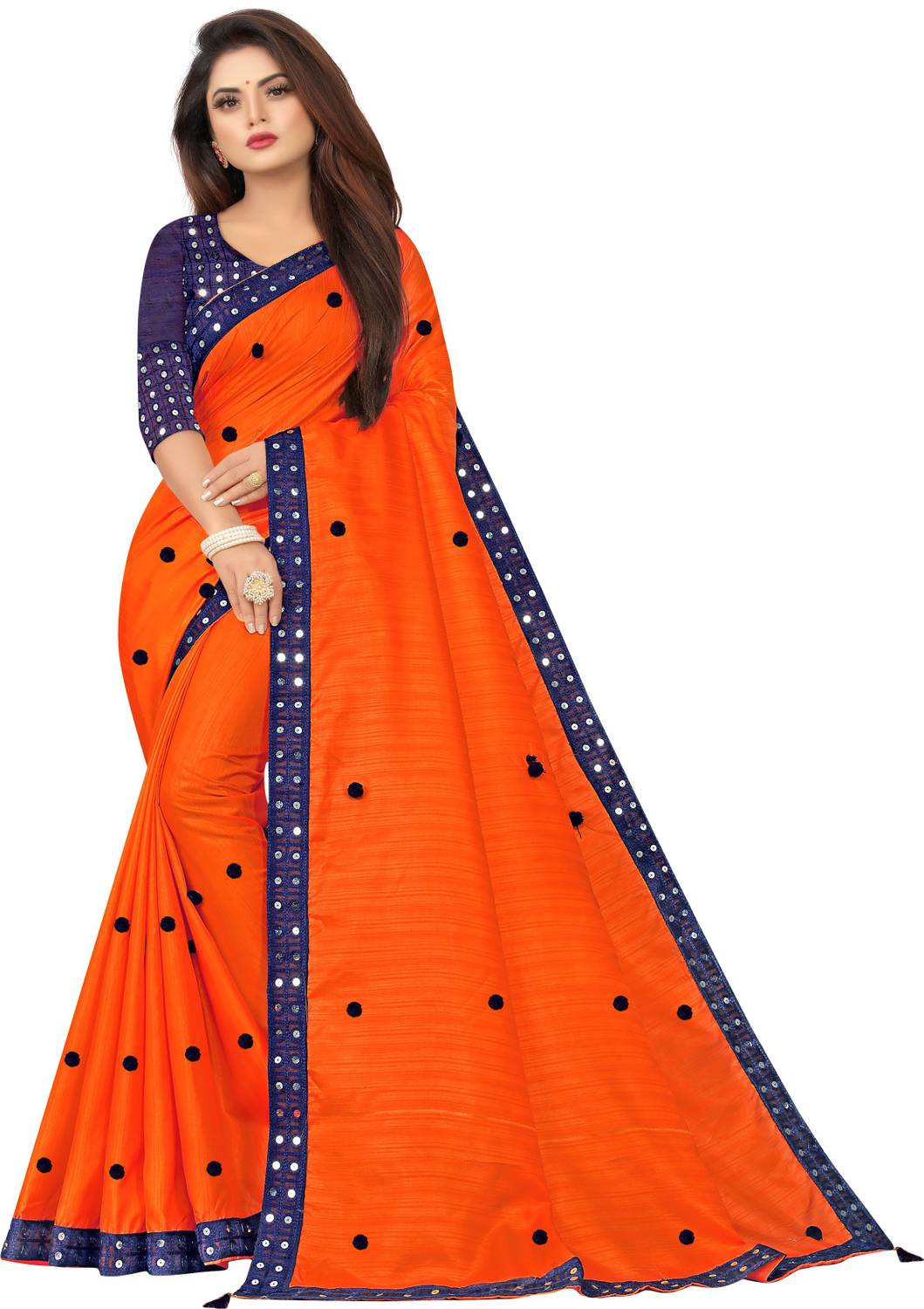 ONTIC LIFESTYLE Applique, Solid/Plain Bollywood Cotton Silk Saree