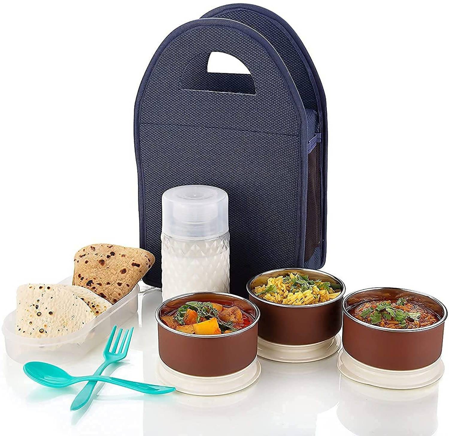 Active plus Stainless Steel Lunch Box - Tiffin Box with Bag 5 Containers Lunch Box 5 Containers Stainless Steel Office Lunch Box