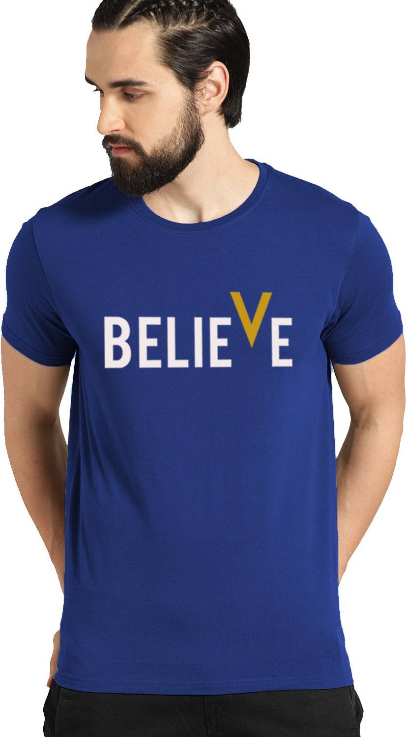 ADRO Typography Men Round Neck Blue T-Shirt