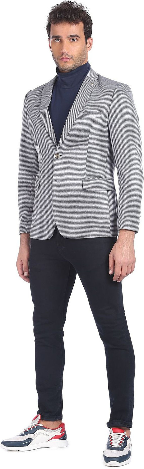 Image of ARROW Men Striped Single Breasted Formal Blazer (Grey)