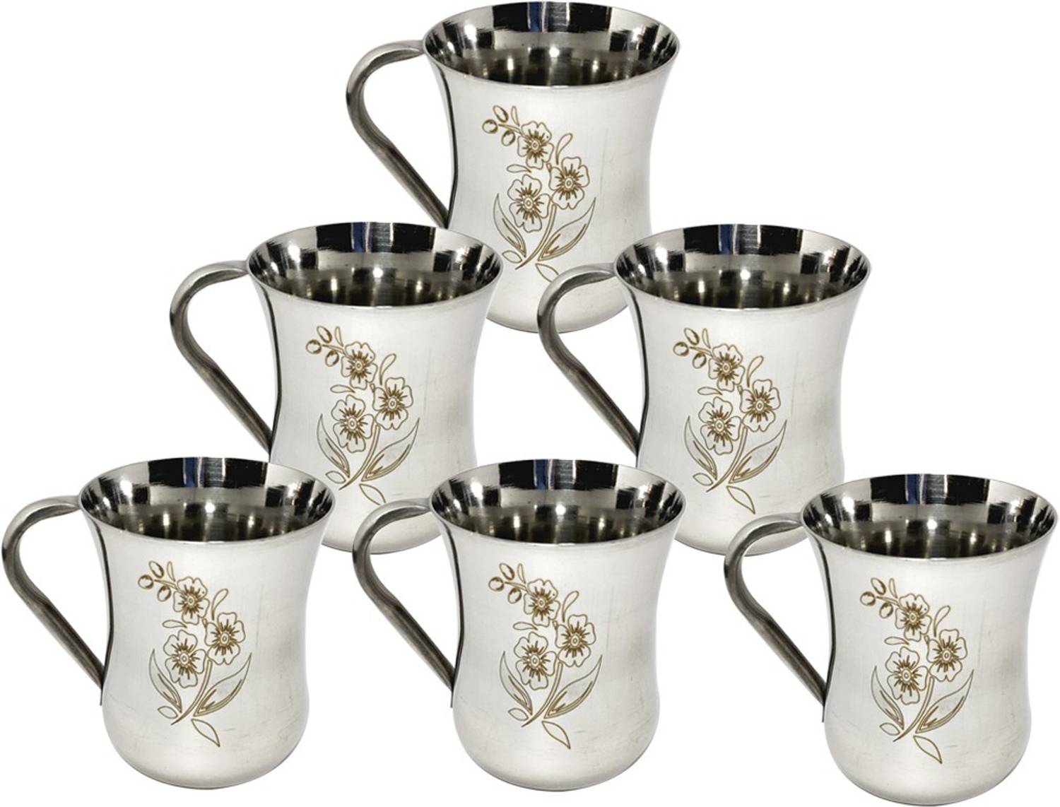 bartan hub Pack of 6 Stainless Steel Stainless Steel Tea/Coffee Cup Set of 6 ( Laser Finished ,150 ML , Stainless Steel , Dishwasher safe )