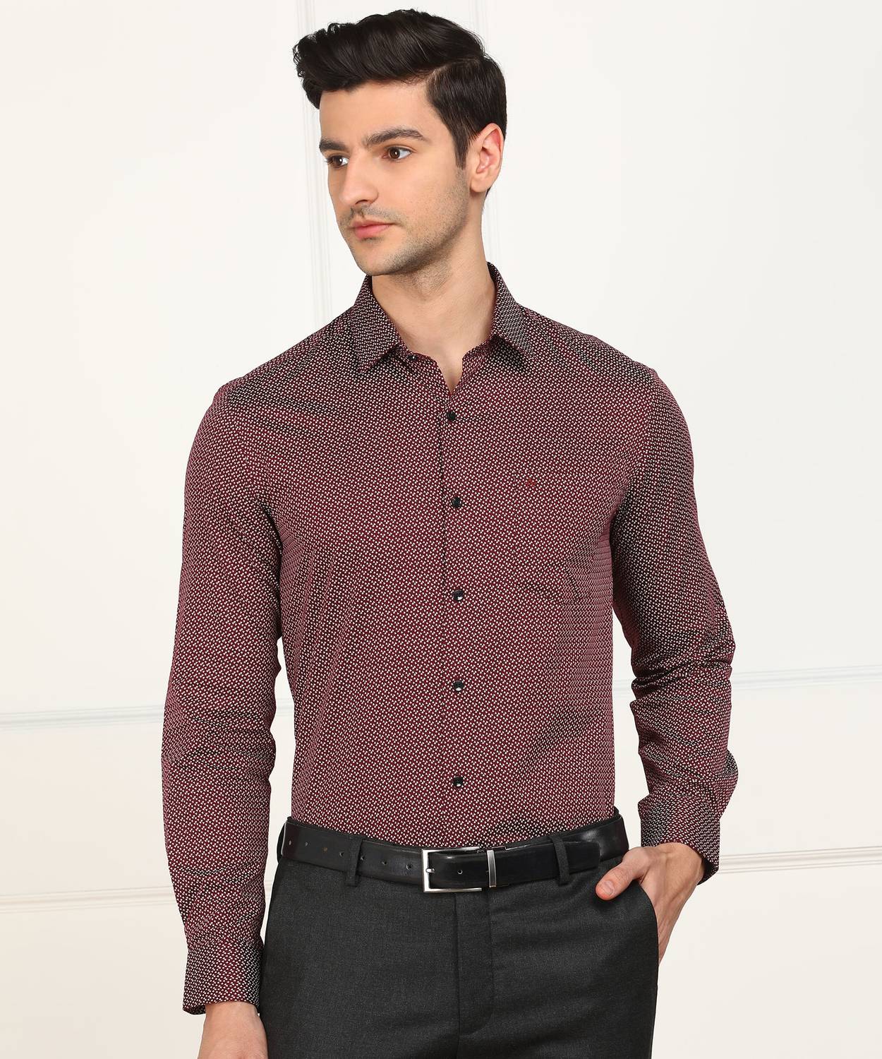 ARROW Men Printed Formal Maroon Shirt