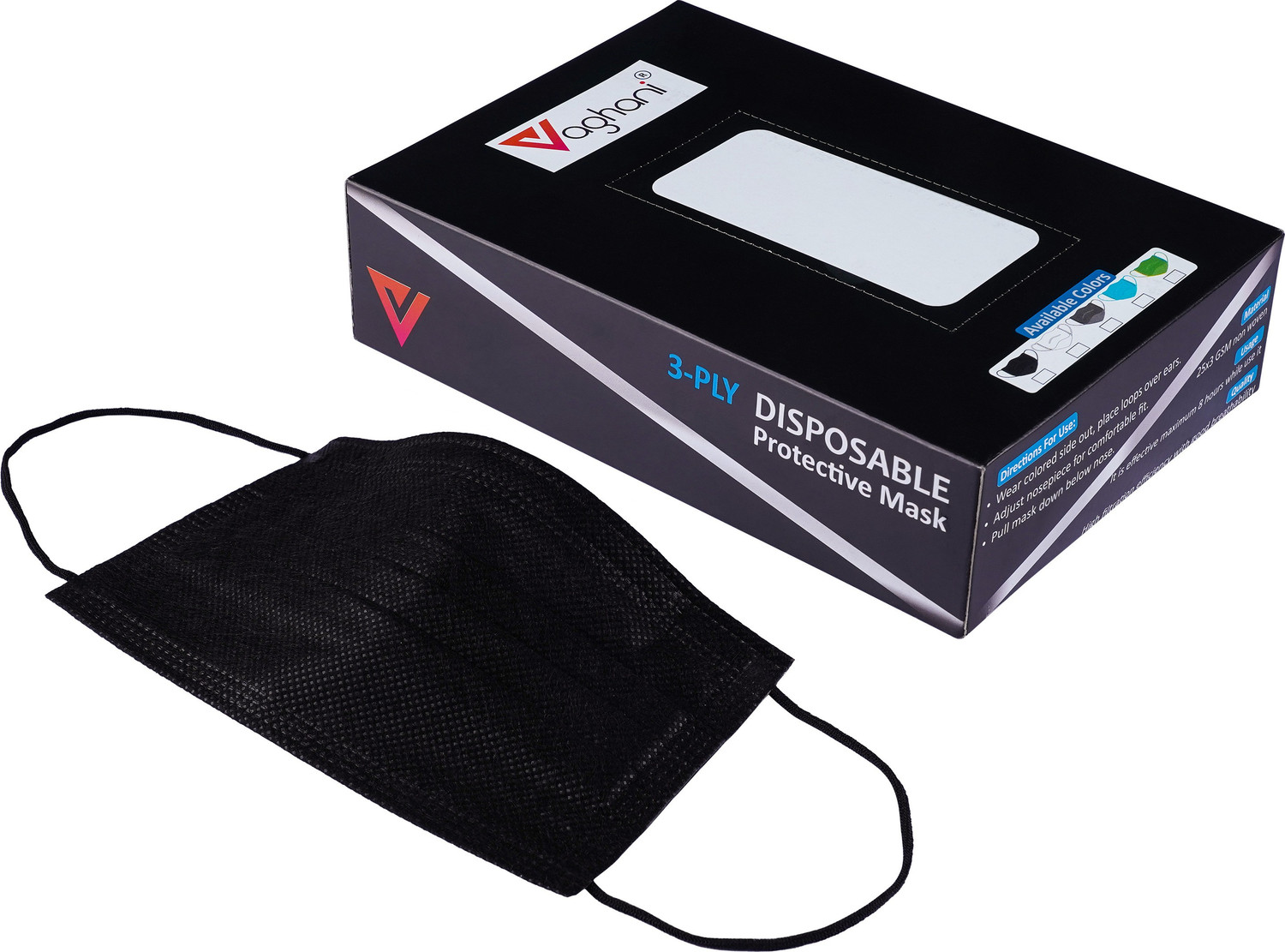 Image of Vaghani 3 Ply Surgical Mask 3 Ply Black Surgical Mask Non-Reusable Surgical Mask