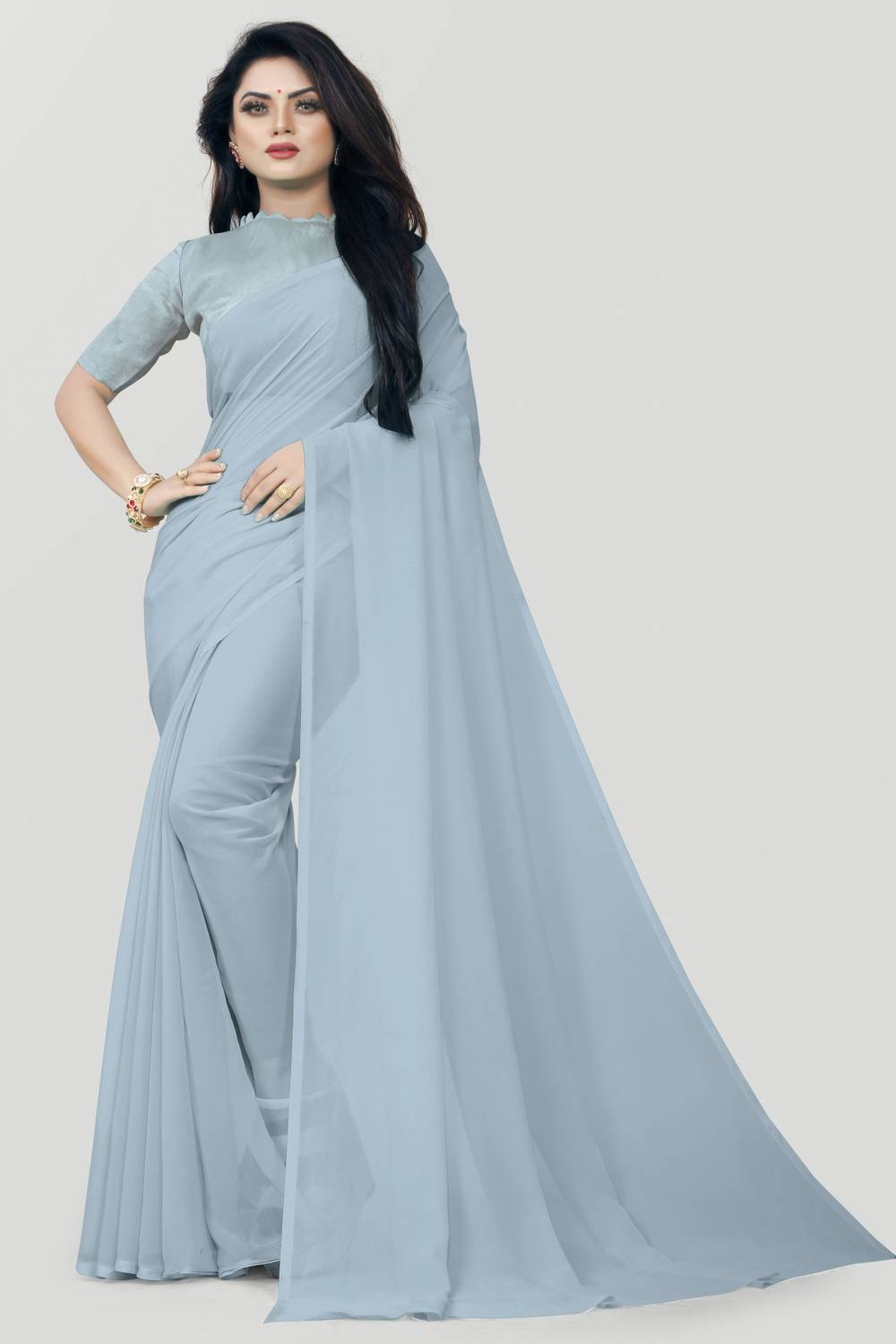 ABRUZZO Solid/Plain Daily Wear Georgette Saree