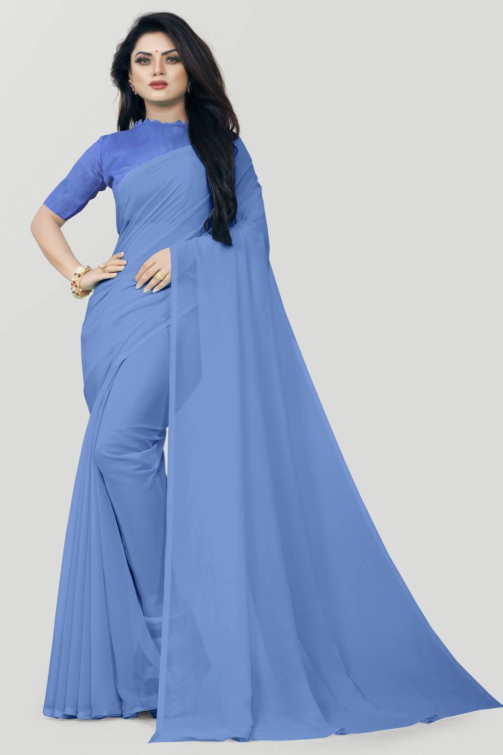 ABRUZZO Solid/Plain Daily Wear Georgette Saree