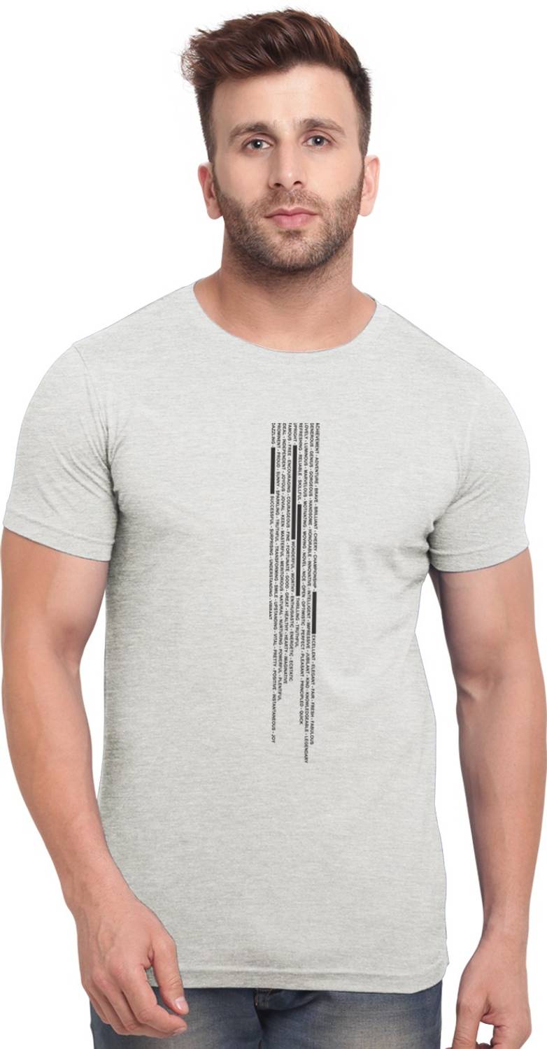 Bullmer Printed Men Round Neck Grey T-Shirt