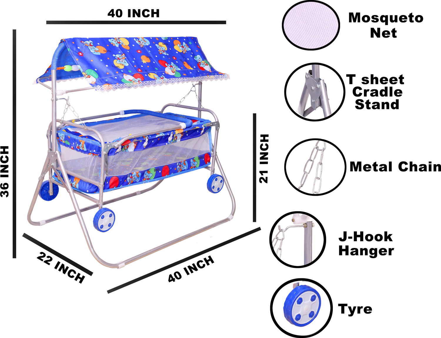 Image of STEELOART Baby Cradle for new born baby with attractive colur and metallic finish (Blue) Bassinet