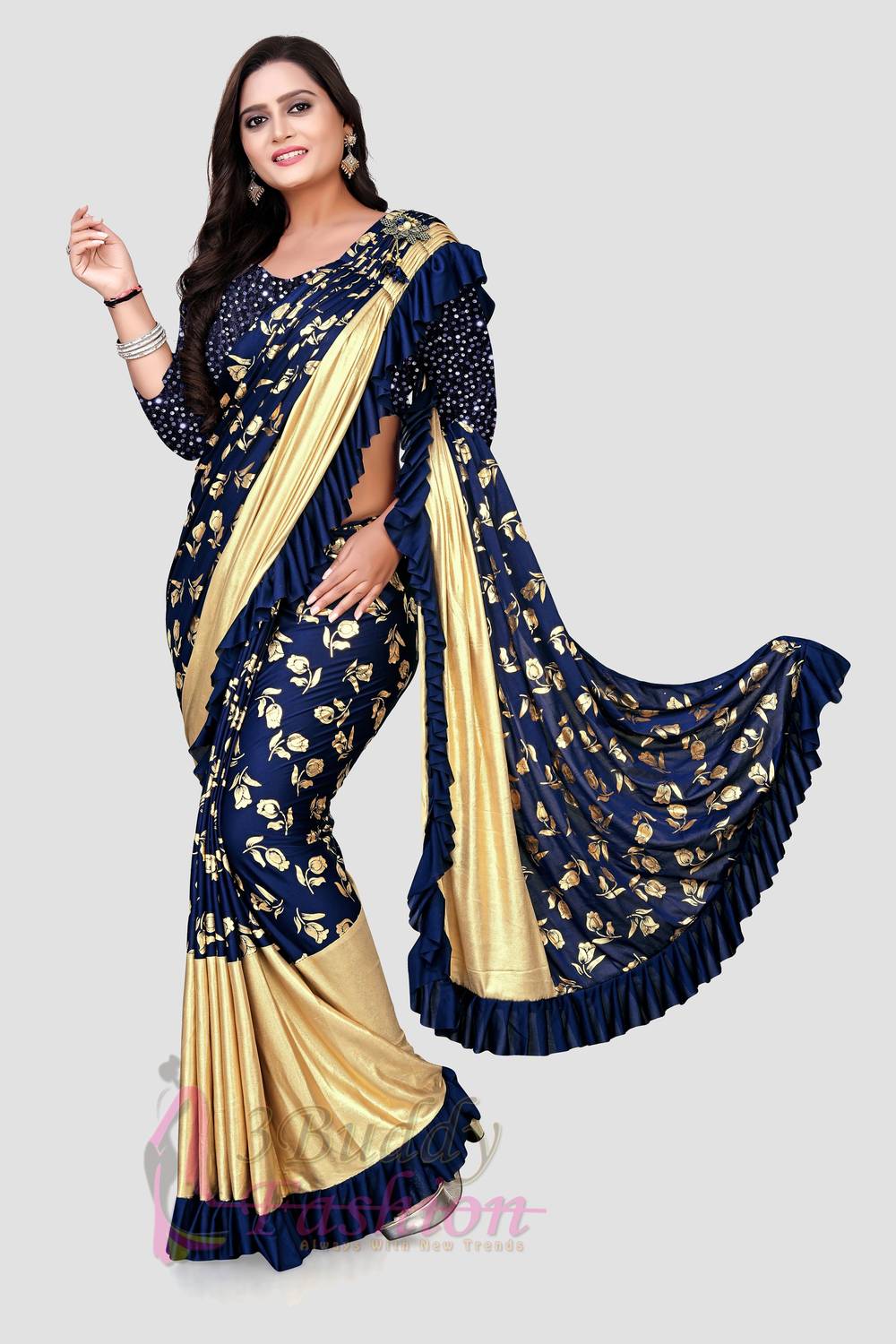 3Buddy Fashion Self Design Bollywood Silk Blend Saree