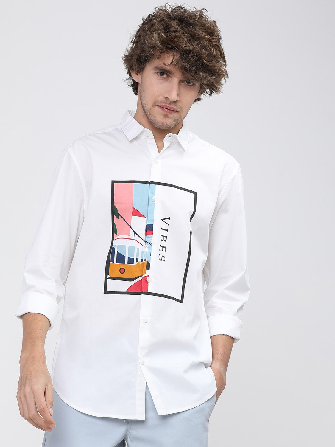 Image of HIGHLANDER Men Solid Casual White Shirt