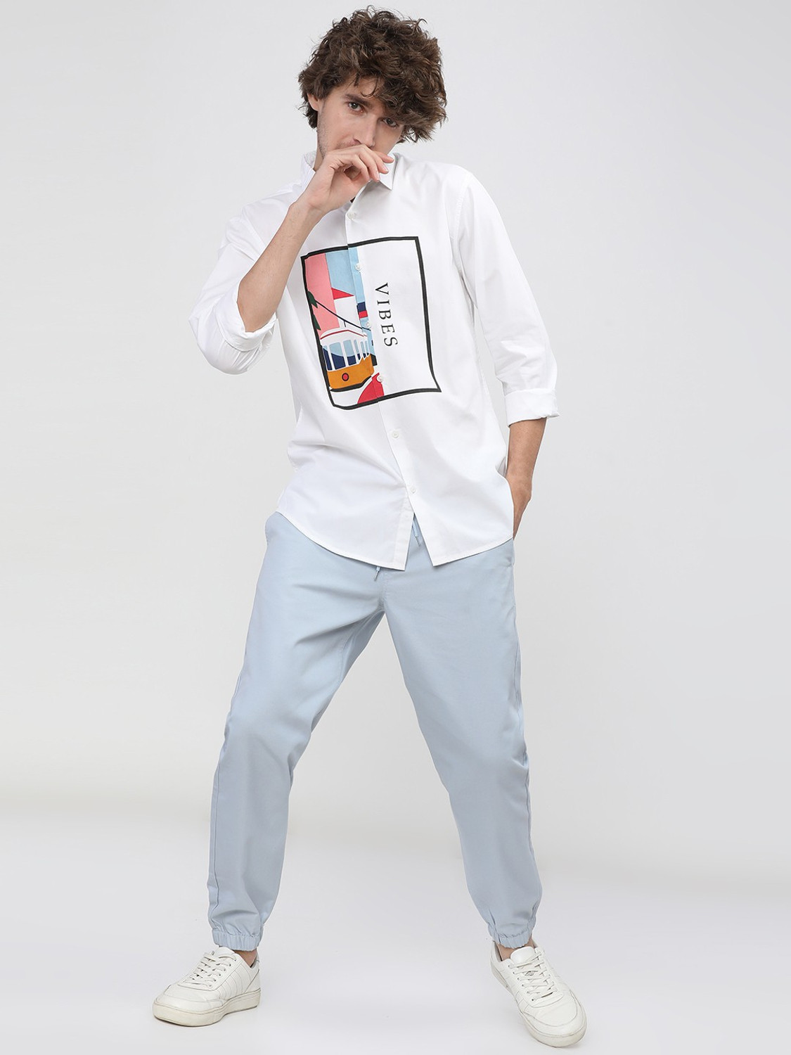 Image of HIGHLANDER Men Solid Casual White Shirt