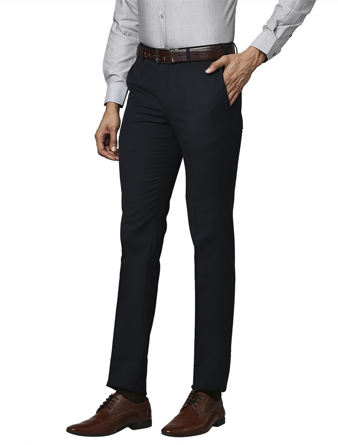 Image of Raymond Slim Fit Men Blue Trousers