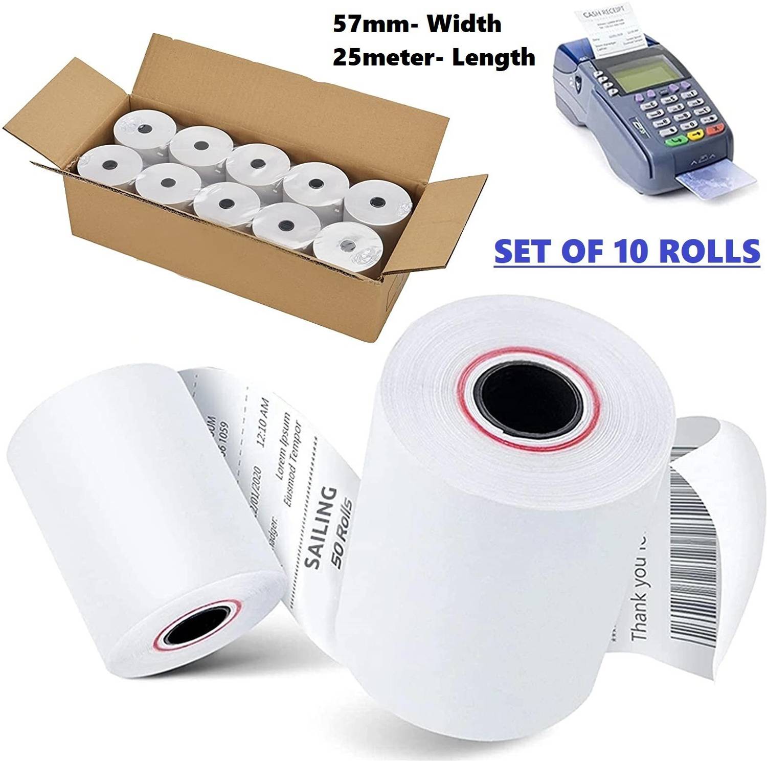 AIMERS 2inch 58 mm -25 mt Thermal Paper Rolls for All Billing Machines/Swipe Machines Thermal Cash Register Paper