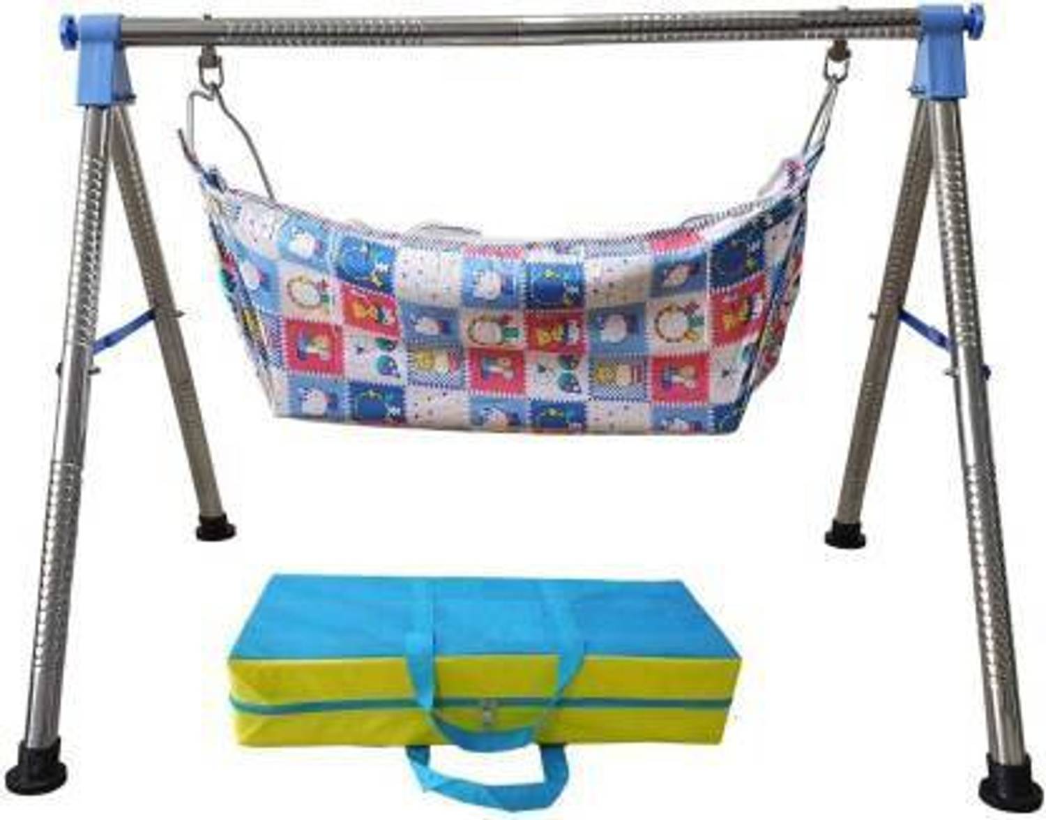 BOVZOX Stainless steel round foldable baby cradle ghodiyu with cotton hammock