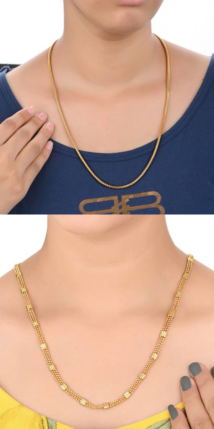 AanyaCentric 22inches Long Trendy Fancy Latest Design Neck Chain Combo Pack for Men Women Gold-plated Plated Brass Chain