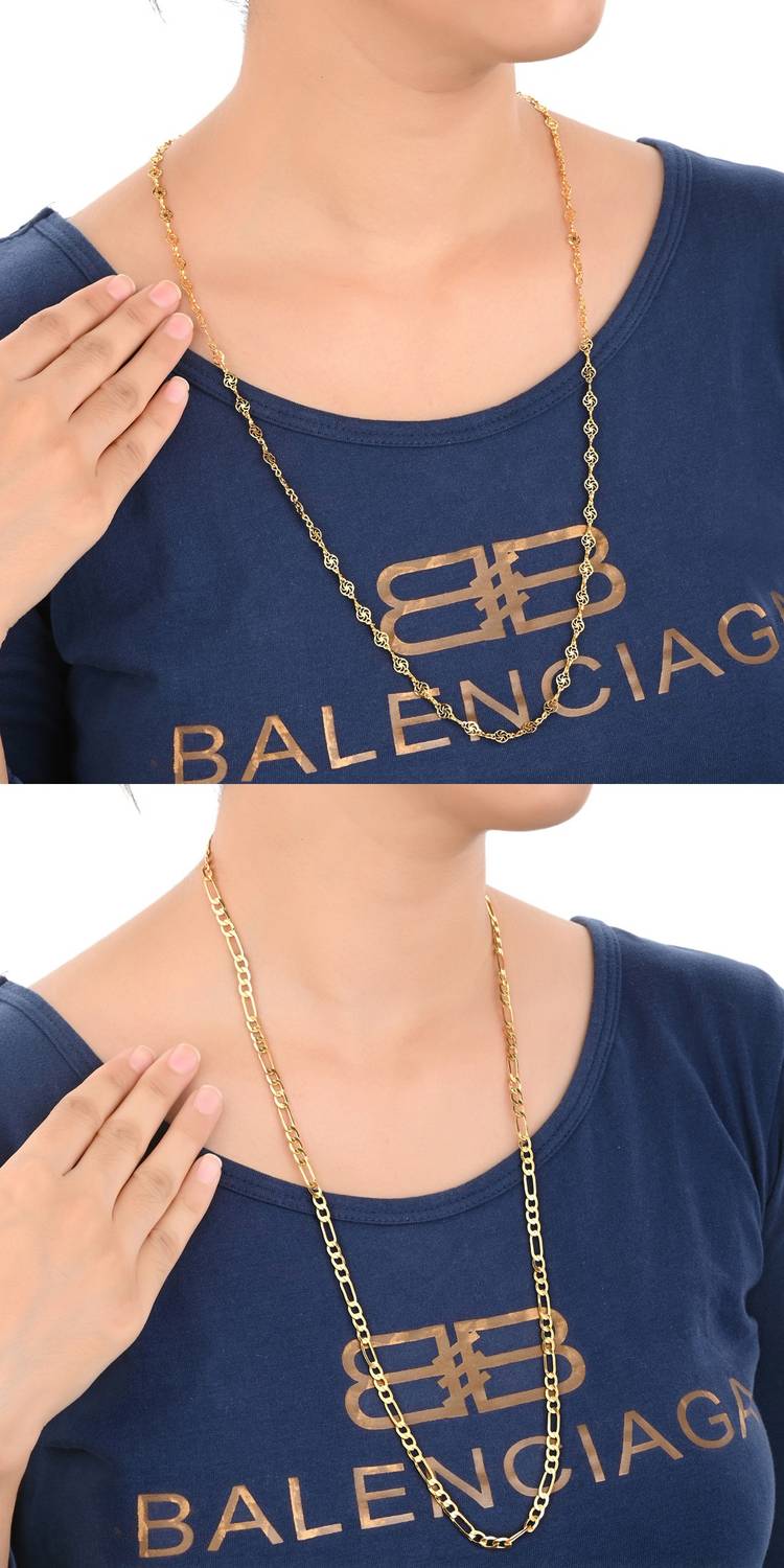 AanyaCentric 28inches Long Trendy Fancy Latest Design Neck Chain Combo Pack for Men Women Gold-plated Plated Metal Chain Set