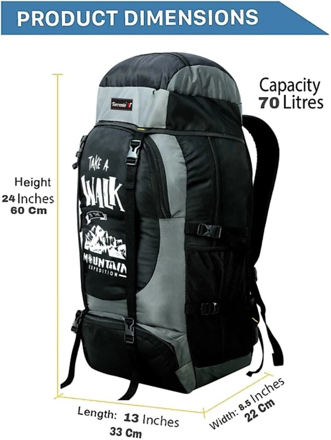 Image of TORRENTO 55 L Polyester Trekking Hiking Outdoor Camping Travel Backpack Luggage Bag Rucksack - 55 L