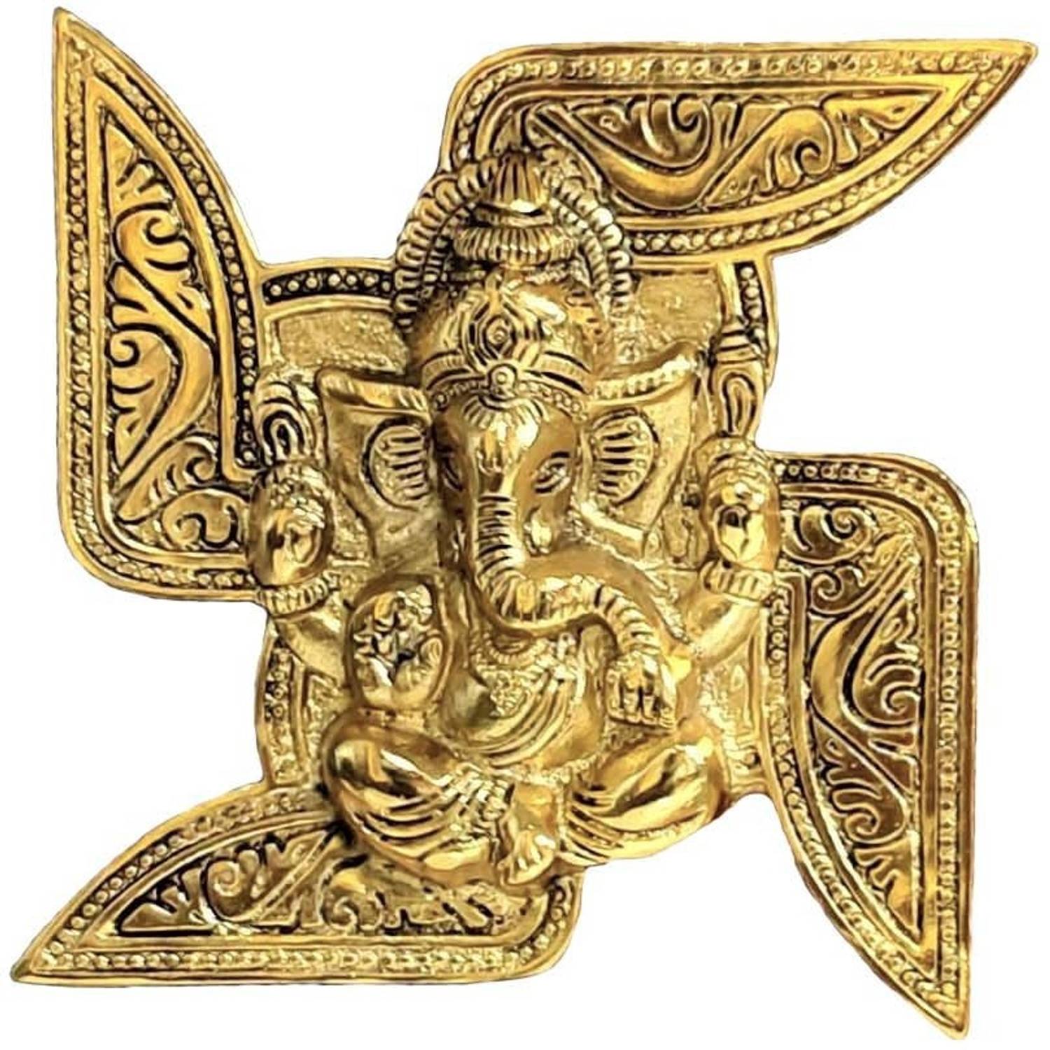 KridayKraft Metal Swastik Ganesha Murti Lucky for Home,Ganpati Wall Hanging,Statue Religious Decorative Showpiece - 17 cm