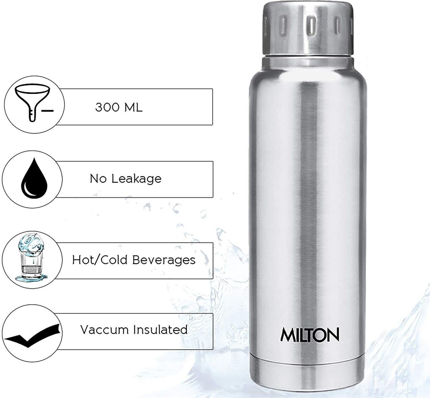 Image of MILTON Elfin Thermosteel Flask,HOT N COLD BOTTE 300 ml, Silver 300 ml Steel Flask