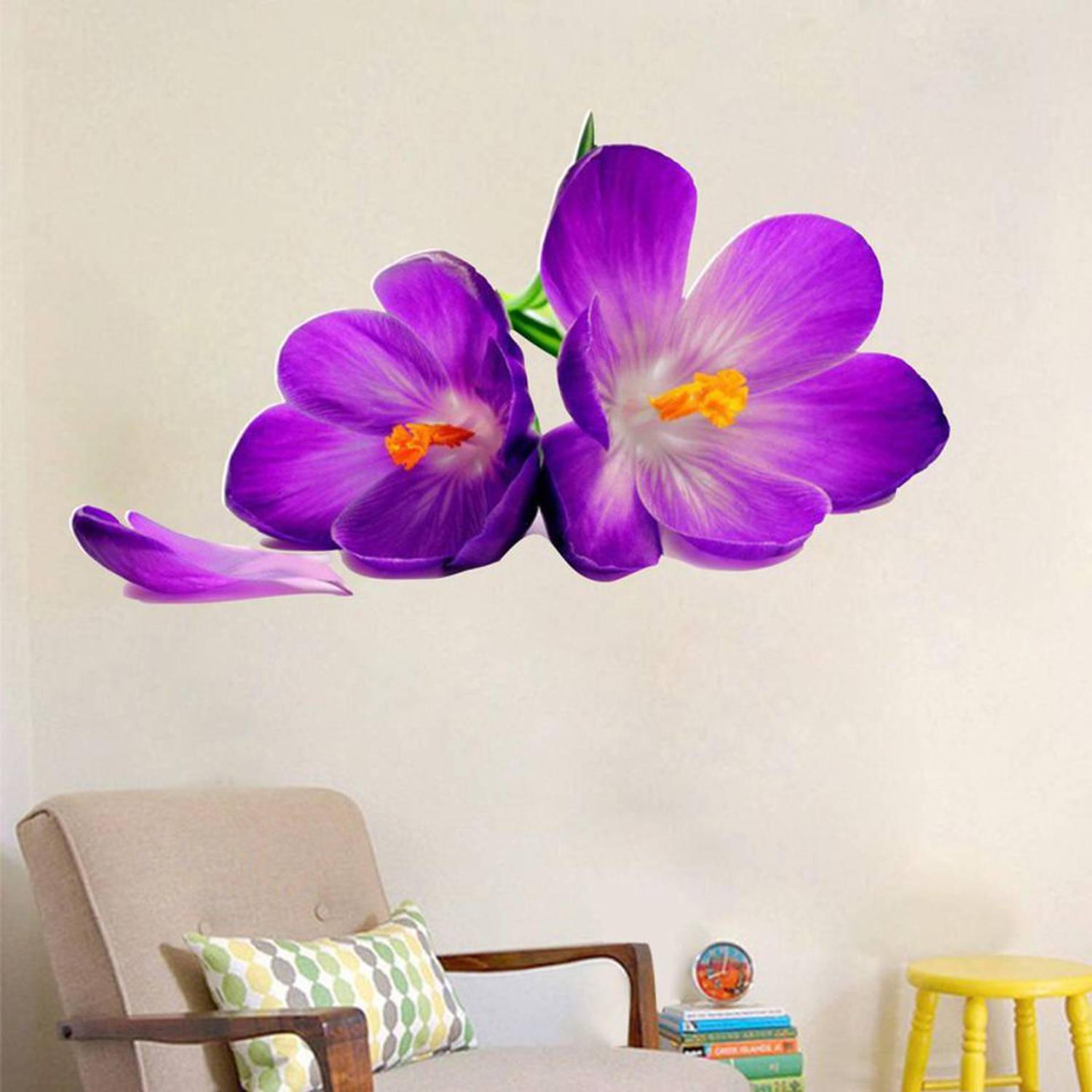 Ainan Decor 34 cm Beautiful Flower Wall Sticker (PVC Vinyl, 34 cm x 18.4 cm, Multicolour) Self Adhesive Sticker