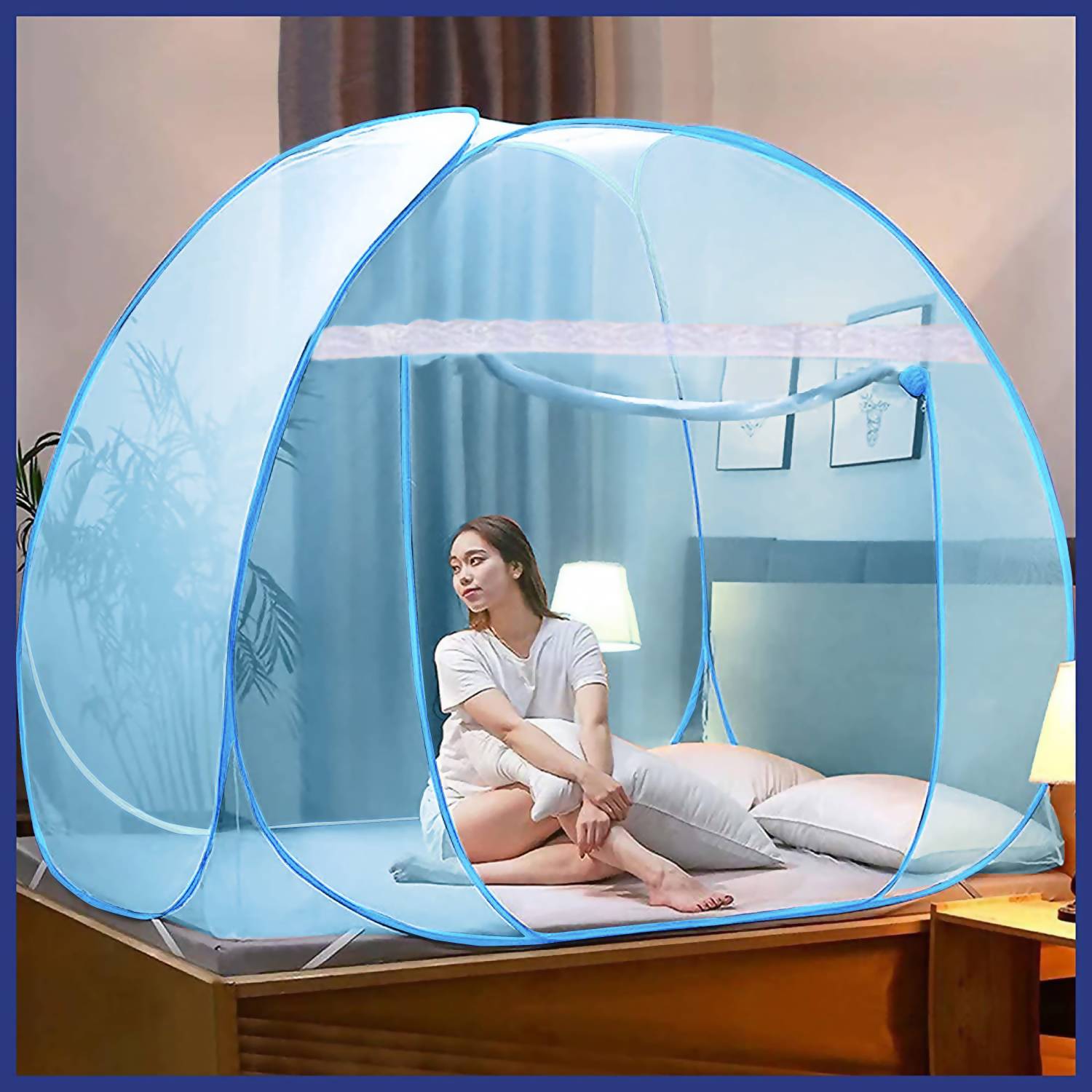 ANIRUDHA Polyester Mosquito Net For Double Bed with Free Saviours Polyester Washable Adults Mosquito Net