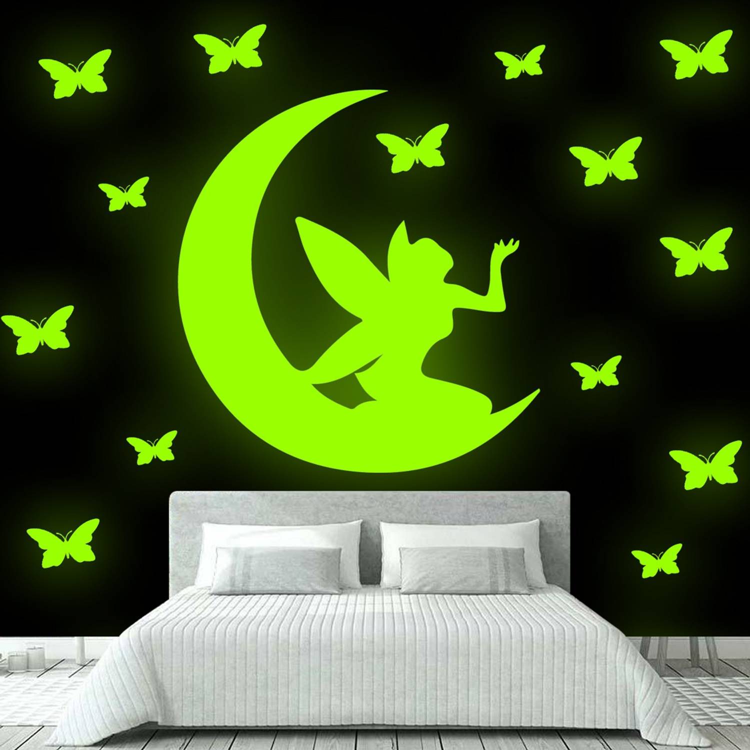 Ashamohar 30 cm Glow in Stars and Mermaid for and Butterfly moon Wall Night Glowing Glow in the Dark Sticker