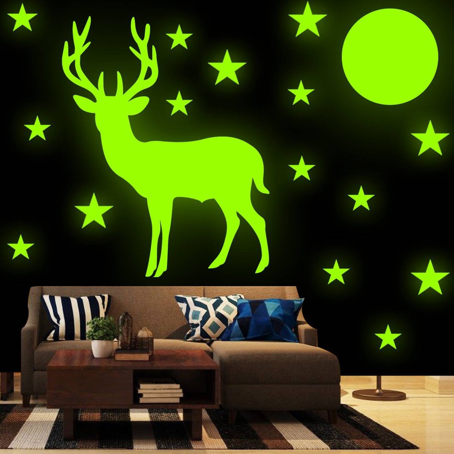 Ashamohar 30 cm Glow in The Dark Star and Deer for Star and moon Sky, Shining Glowing Sticker Self Adhesive Sticker