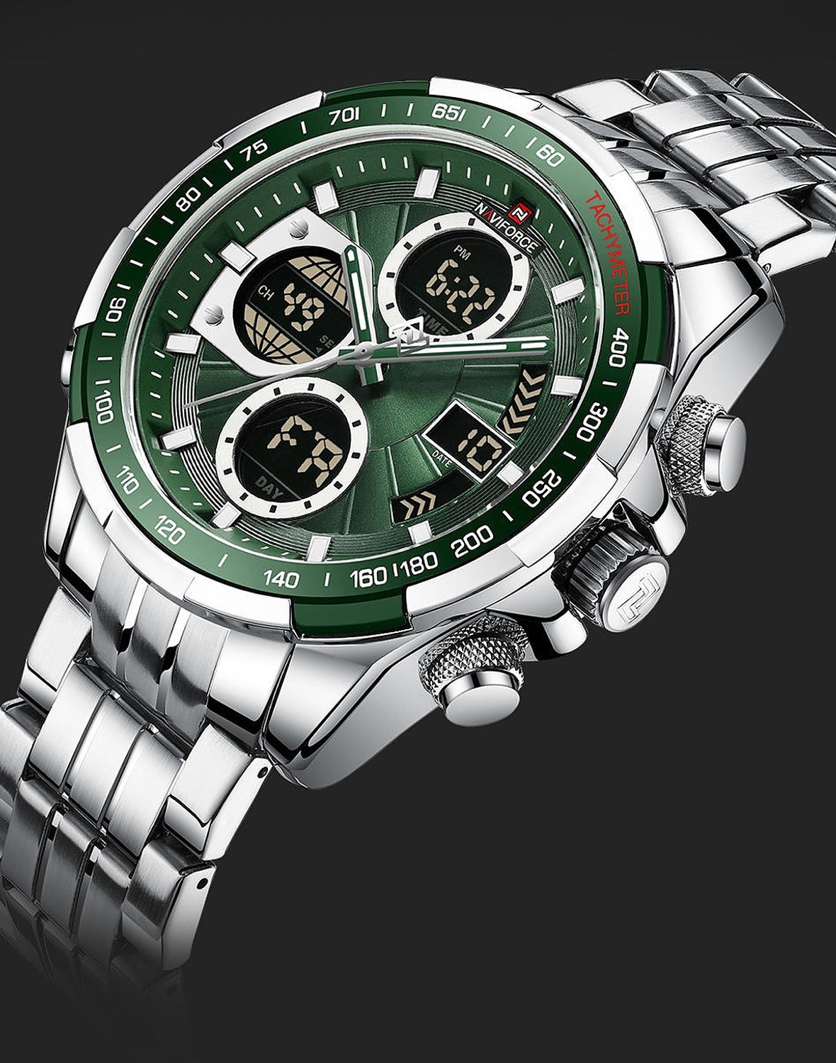 Image of NAVIFORCE NF9197-GREEN Luxury Men's Fashion Sport Quartz Analog Digital LED Military Waterproof Wrist Analog-Digital Watch - For Men