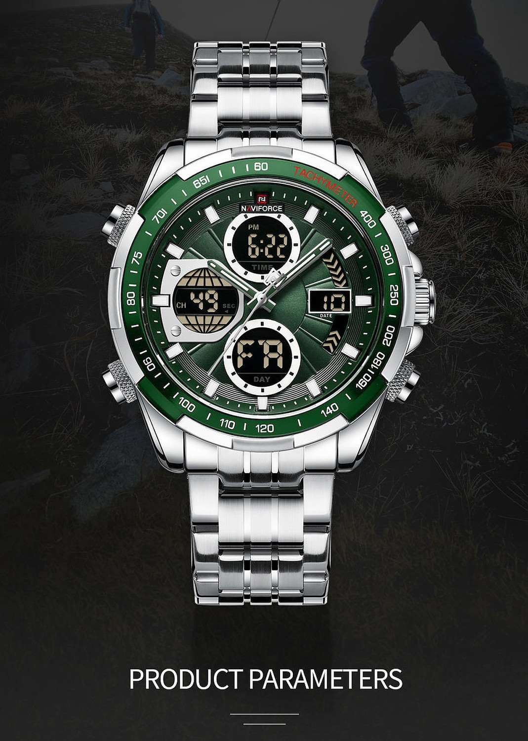 Image of NAVIFORCE NF9197-GREEN Luxury Men's Fashion Sport Quartz Analog Digital LED Military Waterproof Wrist Analog-Digital Watch - For Men