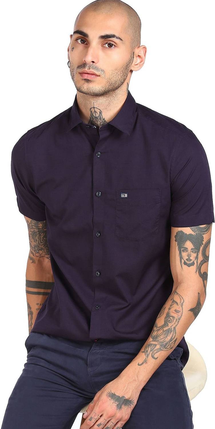 Arrow Sport Men Solid Casual Purple Shirt