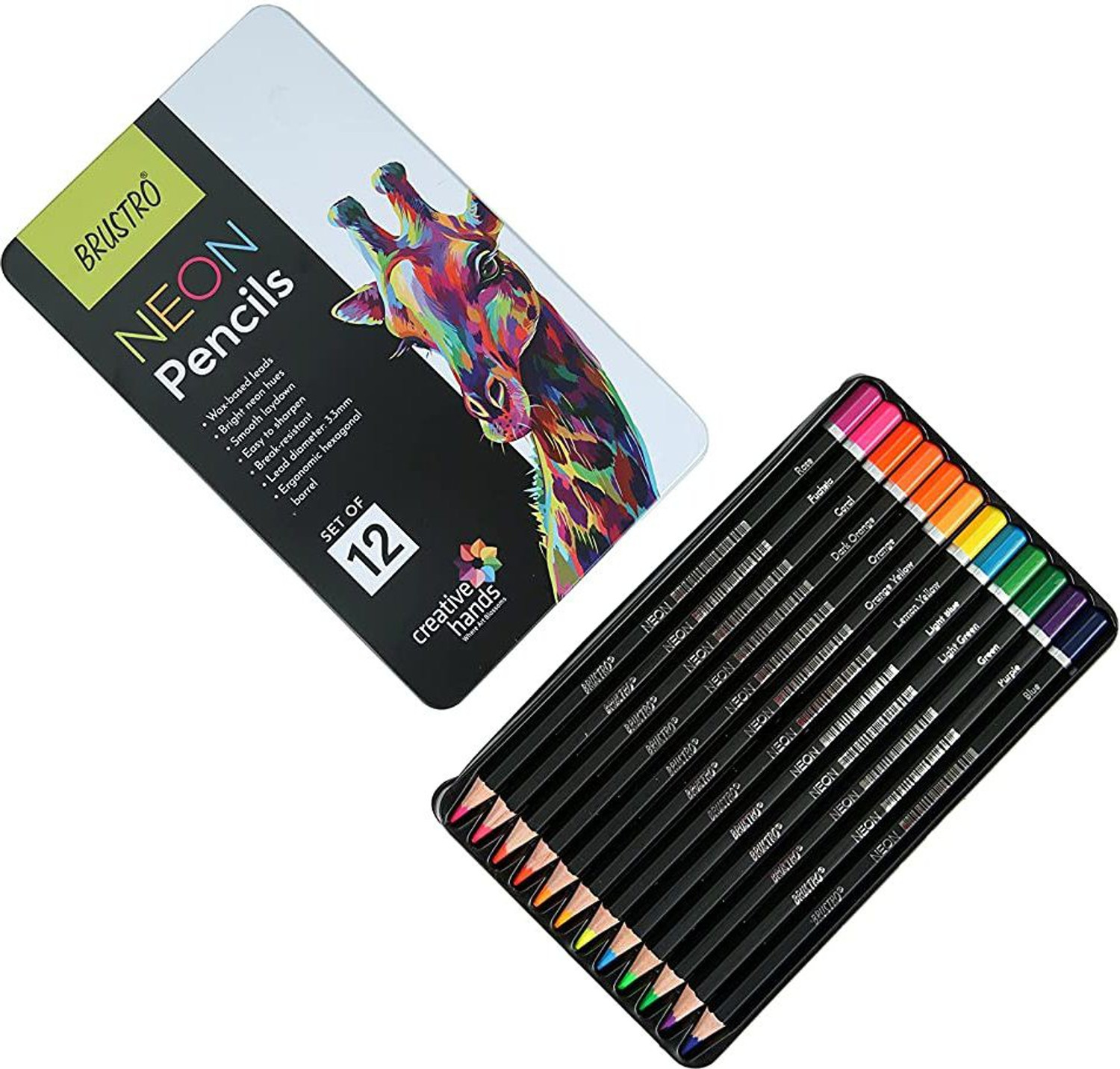 Image of BRuSTRO Neon Pencils Round Shaped Color Pencils