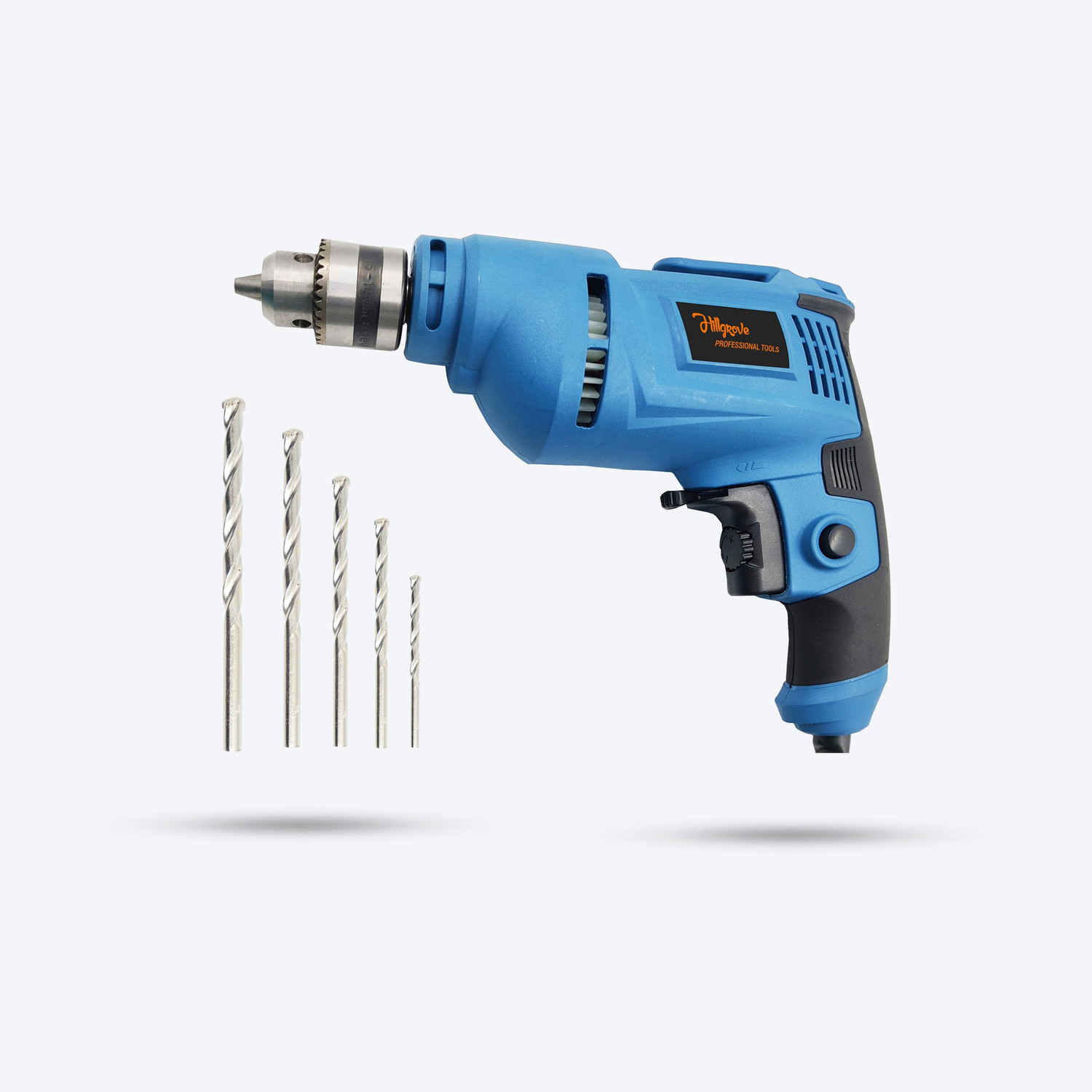 Image of Hillgrove HGPD2M2 All Purpose 500W Drill Machine with 5 Drill Bits for Making Holes in Metal /Wood /Concrete with Reverse Rotaion and Variable Speed Pistol Grip Drill (10 mm Chuck Size)